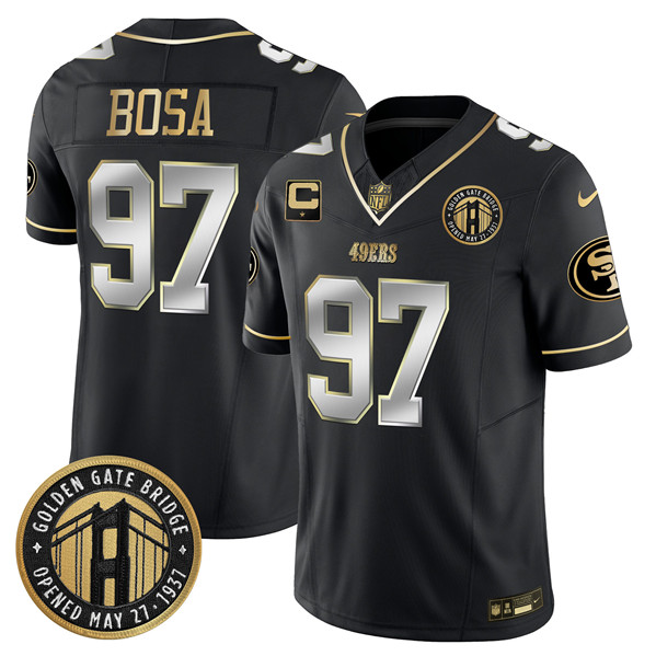 Men's San Francisco 49ers #97 Nick Bosa Black F.U.S.E. Golden Gate Bridge With 1-Star C Patch Vapor Limited Stitched Football Jersey